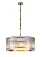 Bruschetta 56.5cm Pendant, 4 Light E27, Antique Brass / Narrow Ribbed Clear (B) Glass