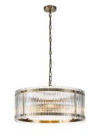 Bruschetta 56.5cm Pendant, 4 Light E27, Antique Brass / Wide Ribbed Clear (C) Glass