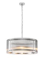 Bruschetta 56.5cm Pendant, 4 Light E27, Polished Chrome / Narrow Ribbed Clear (B) Glass