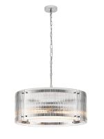Bruschetta 56.5cm Pendant, 4 Light E27, Polished Chrome / Wide Ribbed Clear (C) Glass