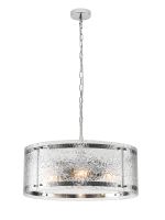 Bruschetta 56.5cm Pendant, 4 Light E27, Polished Chrome / Cobbled Clear (D) Glass