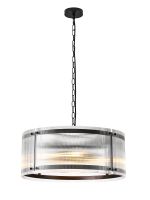 Bruschetta 56.5cm Pendant, 4 Light E27, Matt Black / Narrow Ribbed Clear (B) Glass