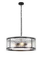 Bruschetta 56.5cm Pendant, 4 Light E27, Matt Black / Cobbled Clear (D) Glass