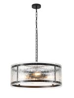 Bruschetta 56.5cm Pendant, 4 Light E27, Matt Black / Rippled Clear (F) Glass