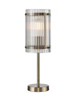 Bruschetta Table Lamp, 1 Light E27, Antique Brass / Wide Ribbed Clear (C) Glass