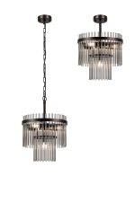 Filo 30cm Pendant/Semi Ceiling 4 Light E14, Brown Oxide/Smoke Glass Rods