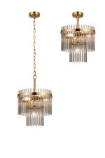 Filo 30cm Pendant/Semi Ceiling 4 Light E14, Brass Gold/Smoke Glass Rods