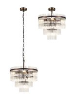 Filo 45cm Pendant/Semi Ceiling 7 Light E14, Brown Oxide/Clear Glass Rods