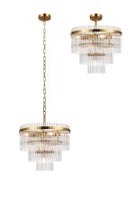 Filo 45cm Pendant/Semi Ceiling 7 Light E14, Brass Gold/Clear Glass Rods