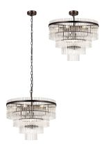 Filo 60cm Pendant/Semi Ceiling 10 Light E14, Brown Oxide/Clear Glass Rods