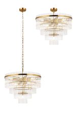 Filo 60cm Pendant/Semi Ceiling 10 Light E14, Brass Gold/Clear Glass Rods