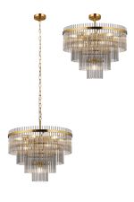 Filo 60cm Pendant/Semi Ceiling 10 Light E14, Brass Gold/Smoke Glass Rods