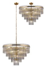 Filo 77cm Pendant/Semi Ceiling 15 Light E14, Brass Gold/Smoke Glass Rods Item Weight: 16kg