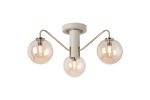 Novo 49cm Semi-Flush Ceiling Light, 3 x G9, Painted Beige/Antique Brass/Amber Smooth Round Glass