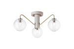 Novo 49cm Semi-Flush Ceiling Light, 3 x G9, Painted Beige/Antique Brass/Clear Ribbed Round Glass