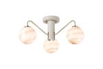 Novo 49cm Semi-Flush Ceiling Light, 3 x G9, Painted Beige/Antique Brass/Brown Round Marble Effect Glass