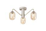 Novo 49cm Semi-Flush Ceiling Light, 3 x G9, Painted Beige/Antique Brass/Amber Smooth Tubular Glass