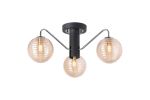 Novo 49cm Semi-Flush Ceiling Light, 3 x G9, Graphite/Chrome/Amber Ribbed Round Glass