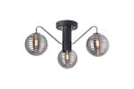 Novo 49cm Semi-Flush Ceiling Light, 3 x G9, Graphite/Chrome/Smoke Ribbed Round Glass