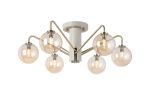 Novo 65cm Semi-Flush Ceiling Light, 6 x G9, Painted Beige/Antique Brass/Amber Smooth Round Glass