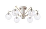 Novo 65cm Semi-Flush Ceiling Light, 6 x G9, Painted Beige/Antique Brass/Clear Ribbed Round Glass