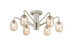 Novo 65cm Semi-Flush Ceiling Light, 6 x G9, Painted Beige/Antique Brass/Amber Smooth Tubular Glass