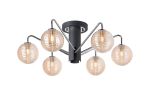 Novo 65cm Semi-Flush Ceiling Light, 6 x G9, Graphite/Chrome/Amber Ribbed Round Glass
