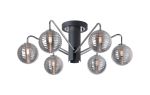 Novo 65cm Semi-Flush Ceiling Light, 6 x G9, Graphite/Chrome/Smoke Ribbed Round Glass