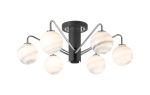 Novo 65cm Semi-Flush Ceiling Light, 6 x G9, Graphite/Chrome/Grey Round Marble Effect Glass