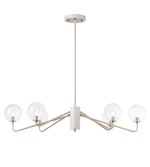 Novo 87cm Multi Height Pendant, 6 x G9, Painted Beige/Antique Brass/Clear Ribbed Round Glass