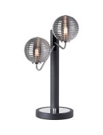 Novo Table Lamp Switched, 2 x G9, Graphite/Chrome/Smoke Ribbed Round Glass
