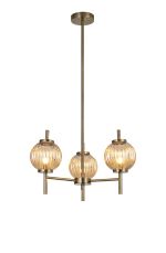 Gualtier 55cm Multi Height Pendant, 3 x G9, Antique Brass/Amber Glass