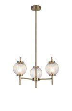 Gualtier 55cm Multi Height Pendant, 3 x G9, Antique Brass/Clear Glass