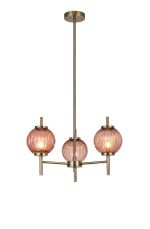 Gualtier 55cm Multi Height Pendant, 3 x G9, Antique Brass/Blush Pink Glass