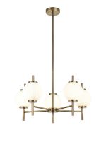 Gualtier 65cm Multi Height Pendant, 5 x G9, Antique Brass/Opal Glass