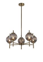 Gualtier 65cm Multi Height Pendant, 5 x G9, Antique Brass/Smoke Glass