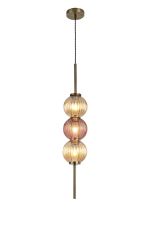 Gualtier 15cm Pendant, 3 x G9, Antique Brass/Amber/Blush Pink Glass