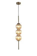 Gualtier 15cm Pendant, 3 x G9, Antique Brass/Amber Glass