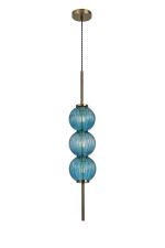 Gualtier 15cm Pendant, 3 x G9, Antique Brass/Blue Glass