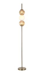 Gualtier Floor Lamp, 3 x G9, Antique Brass/Amber/Opal Glass