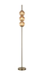 Gualtier Floor Lamp, 3 x G9, Antique Brass/Amber Glass