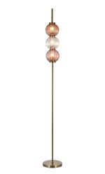 Gualtier Floor Lamp, 3 x G9, Antique Brass/Light Iridescent/Blush Pink Glass