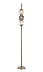 Gualtier Floor Lamp, 3 x G9, Antique Brass/Light Iridescent/Smoke Glass