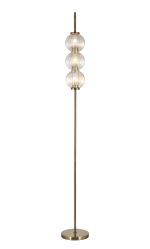 Gualtier Floor Lamp, 3 x G9, Antique Brass/Light Iridescent Glass