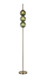 Gualtier Floor Lamp, 3 x G9, Antique Brass/Moss Green Glass