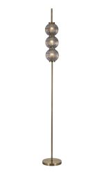 Gualtier Floor Lamp, 3 x G9, Antique Brass/Smoke Glass