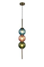 Gualtier 15cm Pendant, 3 x G9, Antique Brass/Blue/Moss Green/Blush Pink Glass
