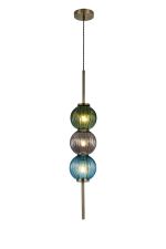 Gualtier 15cm Pendant, 3 x G9, Antique Brass/Blue/Moss Green/Smoke Glass