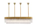 Vita 180 x 40cm Linear Pendant With Bell Cup, 9 Light E14, Brass/Clear Sculpted Glass, Item Weight: 44kg
