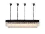 Vita 180 x 40cm Linear Pendant With Bell Cup, 9 Light E14, Matt Black/Clear Sculpted Glass, Item Weight: 44kg